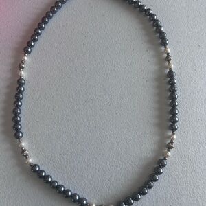 Elegant charcoal gray Pearl Necklace with accents